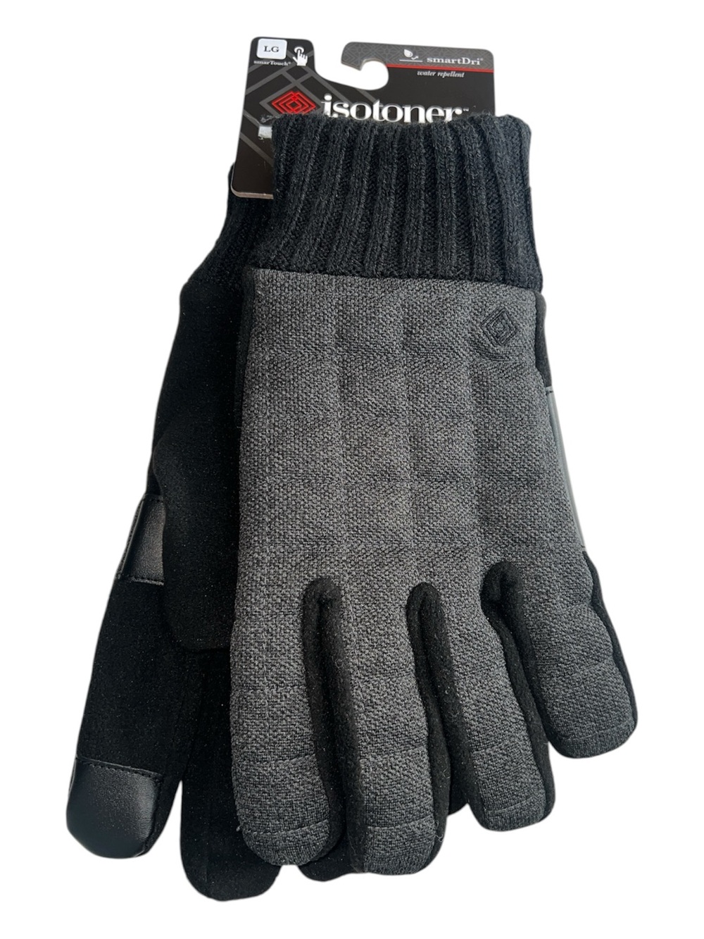 Isotoner Men's Gray Gloves with Black Cuffs - Touchscreen Compatible NWT Size Lg